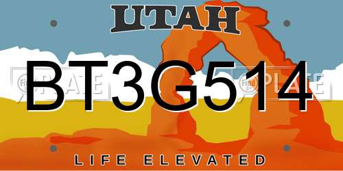 BT3G514 Utah License Plate