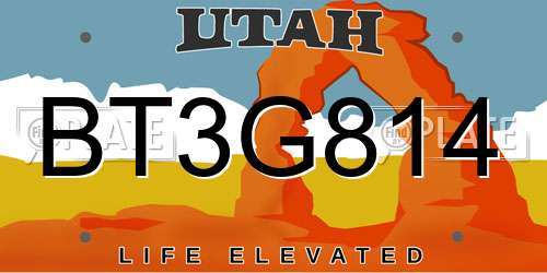 BT3G814 Utah License Plate
