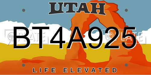 BT4A925 Utah License Plate