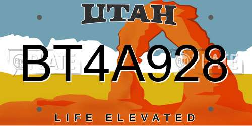 BT4A928 Utah License Plate