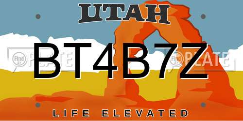 BT4B7Z Utah License Plate