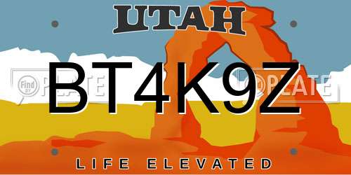 BT4K9Z Utah License Plate