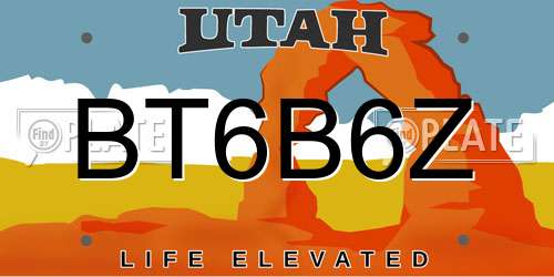 BT6B6Z Utah License Plate