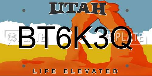 BT6K3Q Utah License Plate