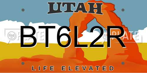 BT6L2R Utah License Plate
