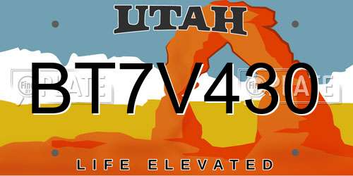 BT7V430 Utah License Plate