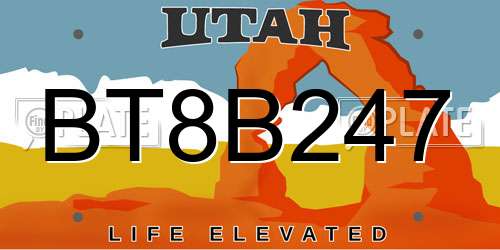 BT8B247 Utah License Plate