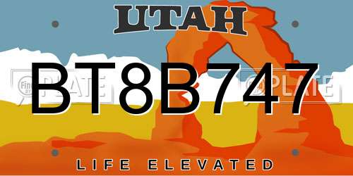 BT8B747 Utah License Plate