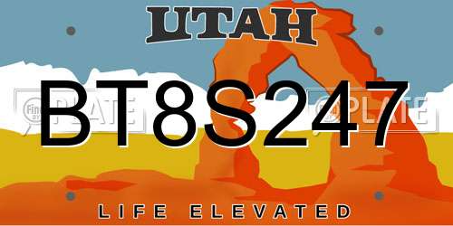 BT8S247 Utah License Plate