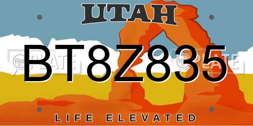 BT8Z835 Utah License Plate