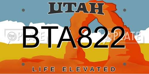 BTA822 Utah License Plate