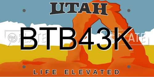BTB43K Utah License Plate