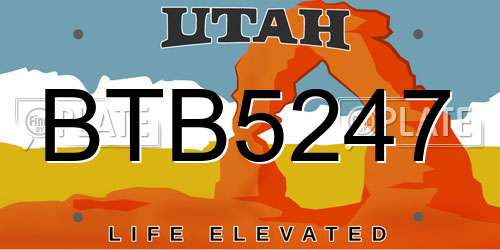 BTB5247 Utah License Plate