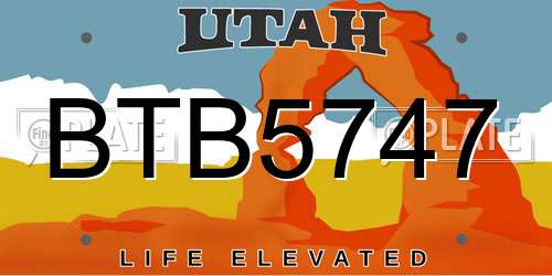 BTB5747 Utah License Plate