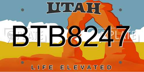 BTB8247 Utah License Plate