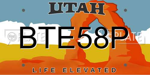 BTE58P Utah License Plate