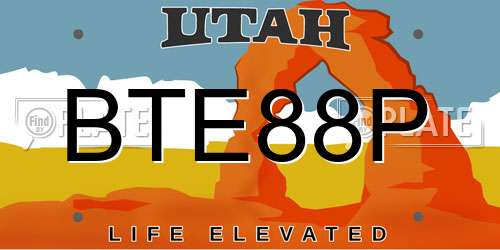 BTE88P Utah License Plate