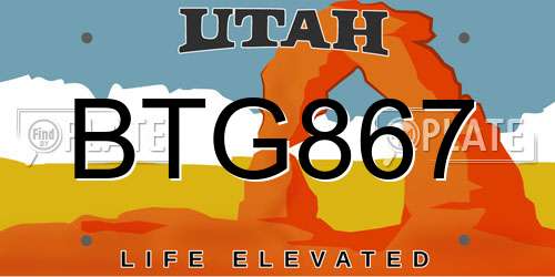 BTG867 Utah License Plate