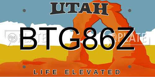 BTG86Z Utah License Plate