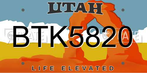 BTK5820 Utah License Plate