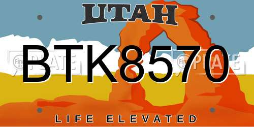 BTK8570 Utah License Plate