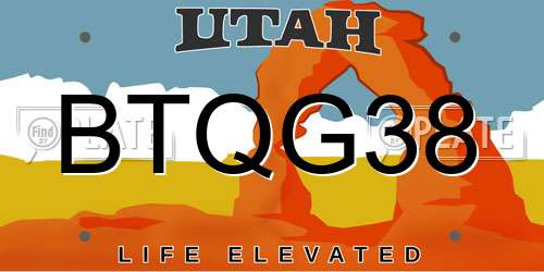 BTQG38 Utah License Plate