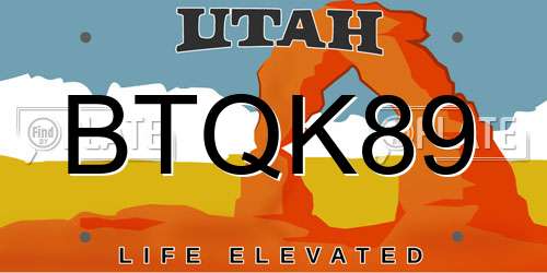 BTQK89 Utah License Plate