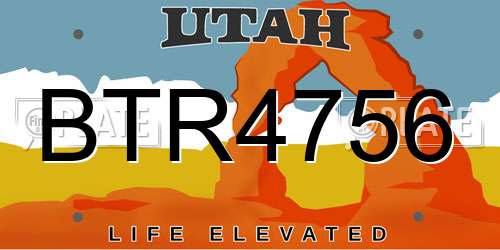 BTR4756 Utah License Plate