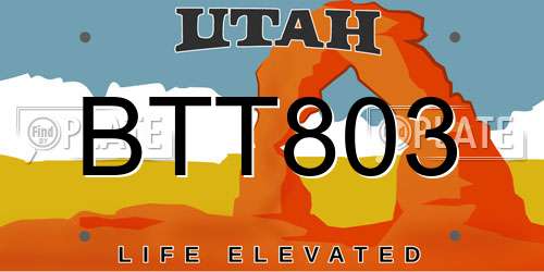 BTT803 Utah License Plate
