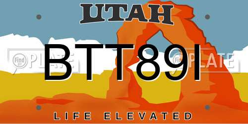BTT89I Utah License Plate