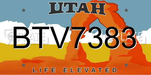 BTV7383 Utah License Plate