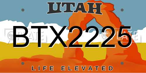 BTX2225 Utah License Plate