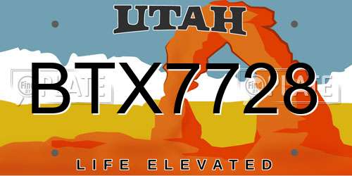 BTX7728 Utah License Plate