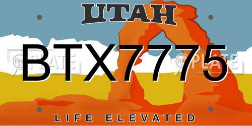 BTX7775 Utah License Plate
