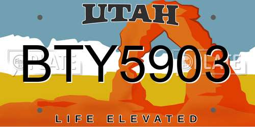 BTY5903 Utah License Plate