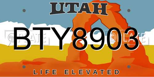 BTY8903 Utah License Plate