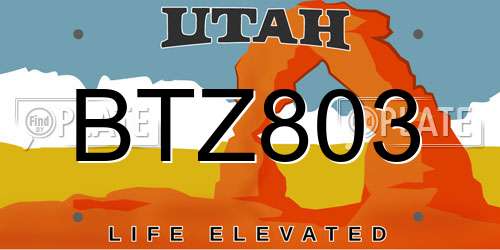 BTZ803 Utah License Plate