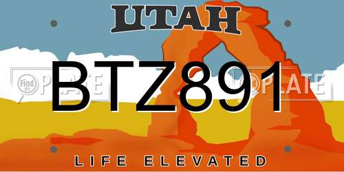 BTZ891 Utah License Plate