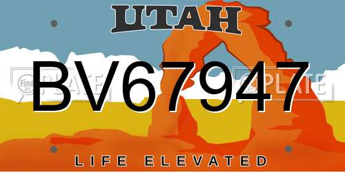 BV67947 Utah License Plate