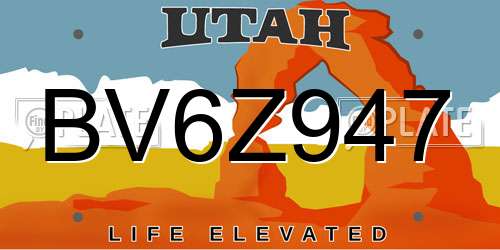 BV6Z947 Utah License Plate