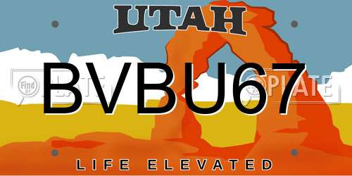 BVBU67 Utah License Plate