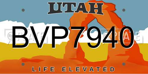 BVP7940 Utah License Plate