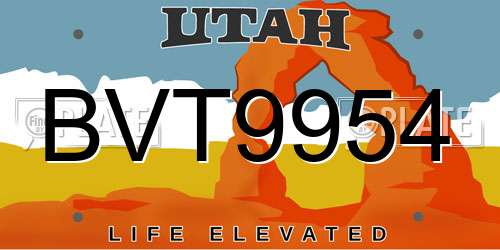 BVT9954 Utah License Plate