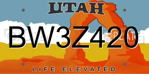 BW3Z420 Utah License Plate