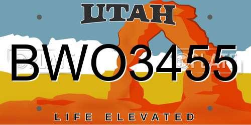 BWO3455 Utah License Plate