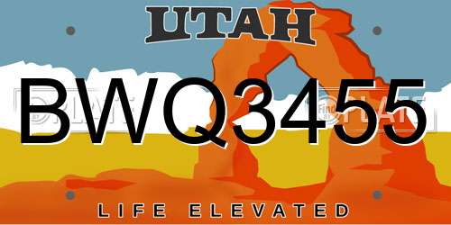 BWQ3455 Utah License Plate