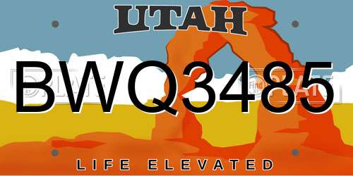 BWQ3485 Utah License Plate