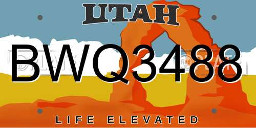 BWQ3488 Utah License Plate