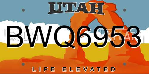 BWQ6953 Utah License Plate