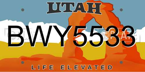 BWY5533 Utah License Plate
